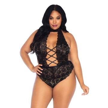 Body sin entrepierna con encaje floral Leg Avenue en color negro, talla 14 a 18 del Reino Unido