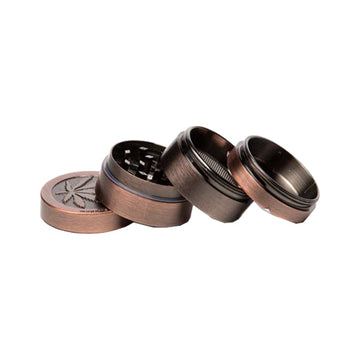 4 Parts Amsterdam Leaf Metal Bronze Mini Grinder - HX067LEAF