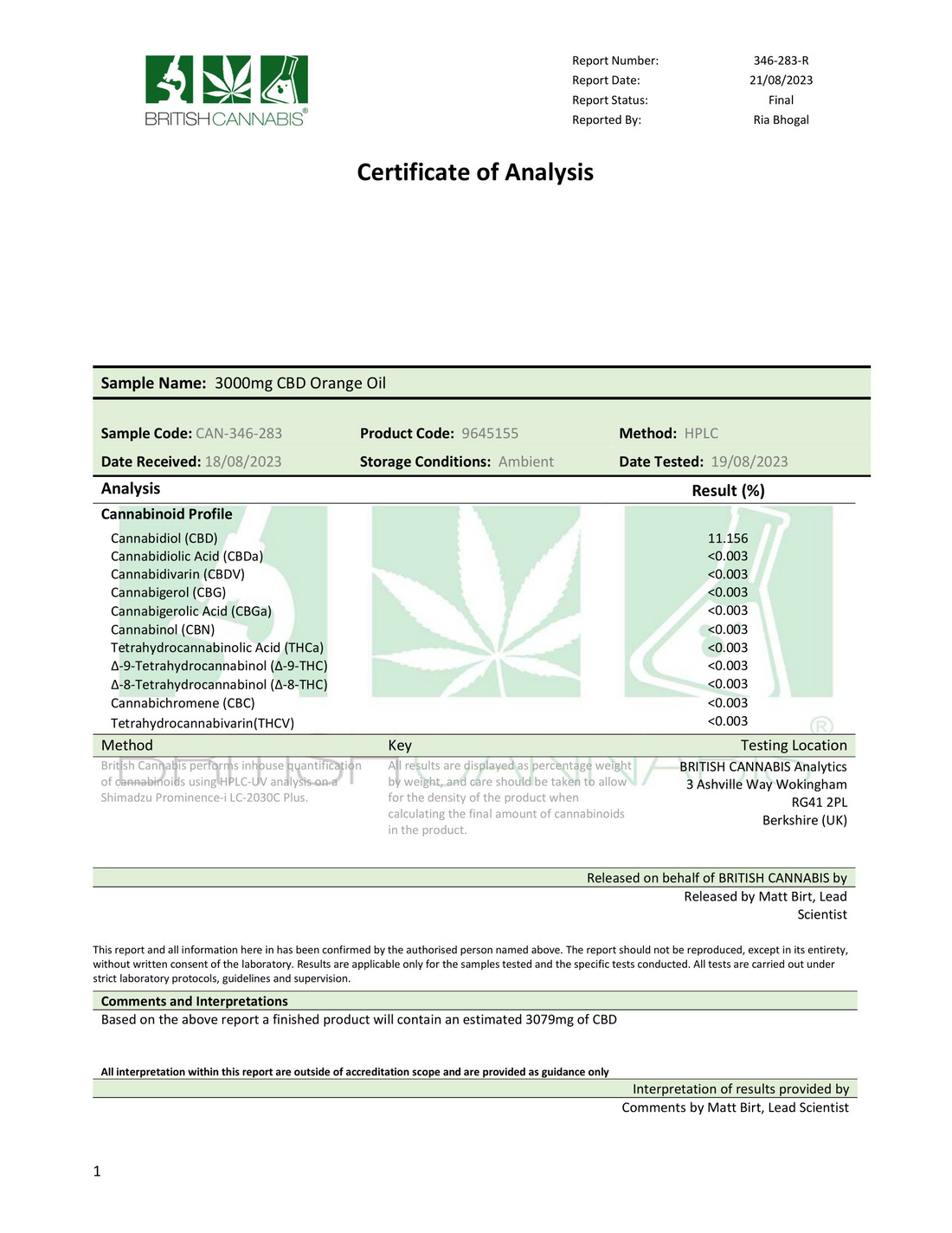 Aceite de CBD de amplio espectro con sabor a naranja Precision Sport de Hempura 3000 mg - 30 ml