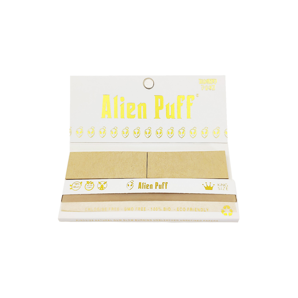 33 Alien Puff Branco e Dourado King Size Papel de Seda Marrom Não Branqueado