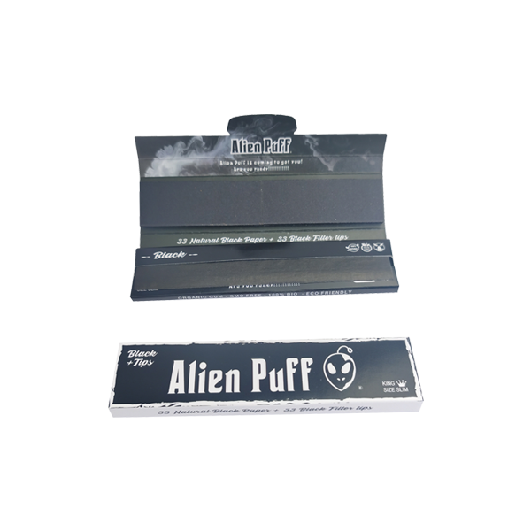 33 papeles de liar Alien Puff King Size negros con boquillas