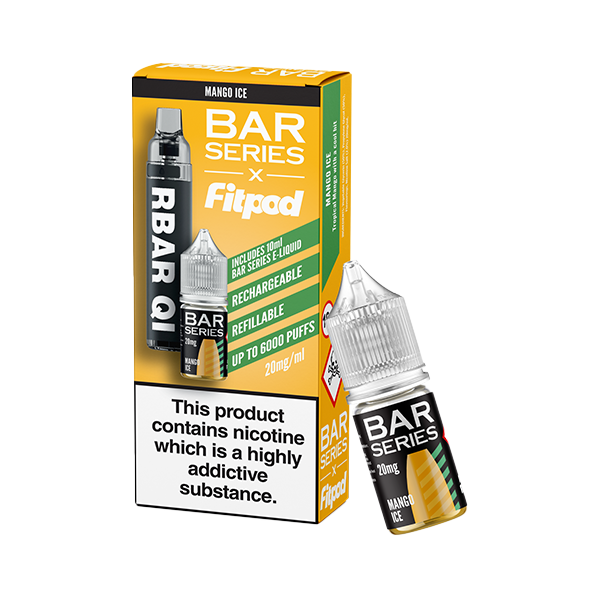 20mg Bar Series x Fitpod RBAR QI Refillable Disposable Vape & 10ml Nic Salt - 6000 Puffs (Buy 1 Get 1 Free)