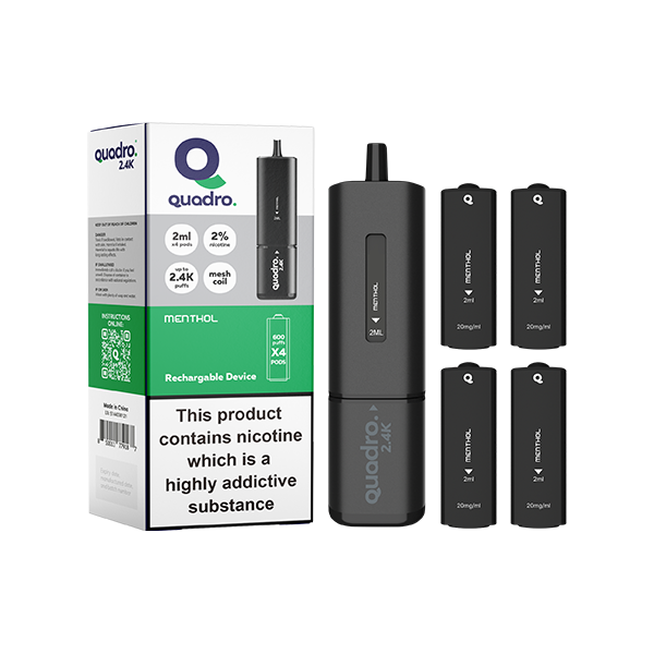 Kit de vapeo Quadro 2.4K Pod de 20 mg, serie Black, 2400 bocanadas