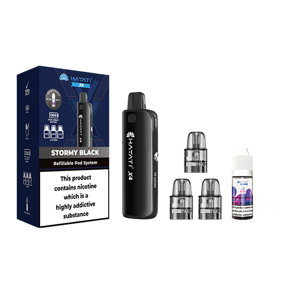 El kit de vapeo con cápsulas recargables Hayati X4 incluye 1 sal de nicotina de 20 mg + 3 cápsulas recargables