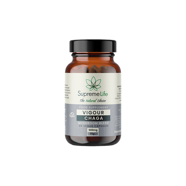 Cápsulas veganas de Supreme Life Vigour Chaga de 500 mg - 60 cápsulas