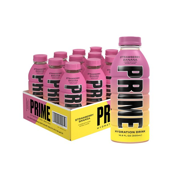 Bebida deportiva PRIME Hydration USA con sabor a fresa y plátano, 500 ml