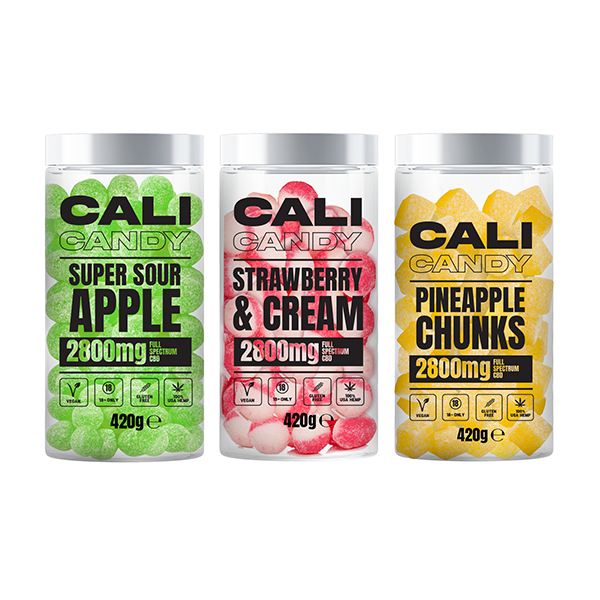 Caramelos veganos con CBD de espectro completo CALI CANDY MAX 2800 mg - 10 sabores