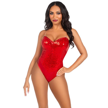 Leg Avenue Sequin Boned Bodysuit Red Size: Medium