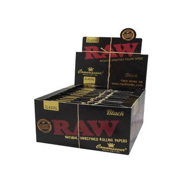 Papel de liar Raw Black Classic King Size Slim Connoisseur de 24 piezas + boquillas