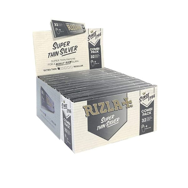 Paquete combinado de 24 papeles de liar Rizla Silver Super Thin King Size + boquillas