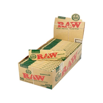 50 papeles de liar Raw Classic Green con cortes en las esquinas