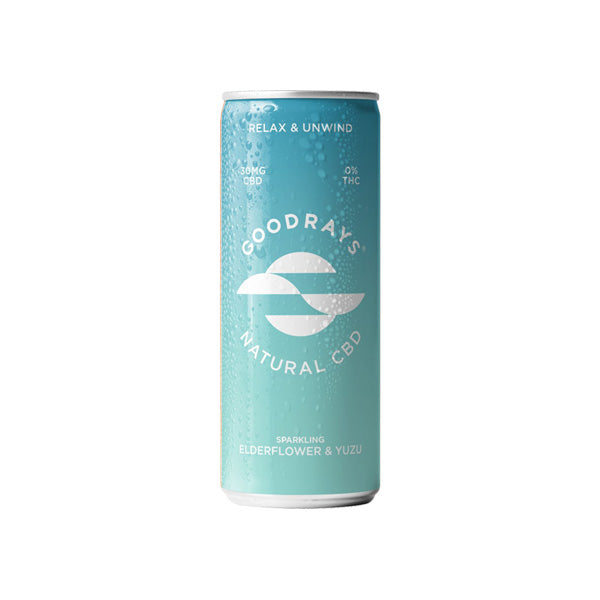 Seltzer de yuzu y flor de saúco con CBD de 30 mg de Goodrays, 250 ml