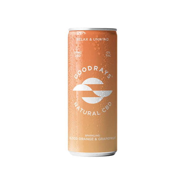 Bebida carbonatada Goodrays con 30 mg de CBD, naranja sanguina y pomelo, 250 ml