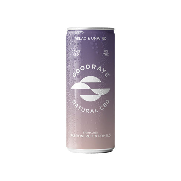 Agua carbonatada de maracuyá y pomelo con CBD de 30 mg de Goodrays, 250 ml