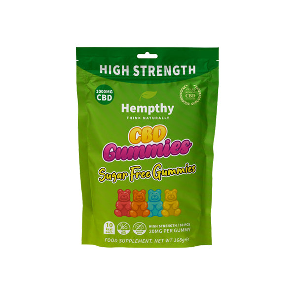 Gomitas de CBD sin azúcar de Hempthy de 1000 mg (50 unidades)