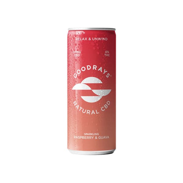 12 x Goodrays 30 mg CBD Frambuesa y Guayaba Seltzer 250 ml