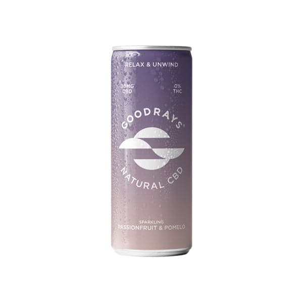 12 x Goodrays 30 mg CBD Agua carbonatada de maracuyá y pomelo 250 ml