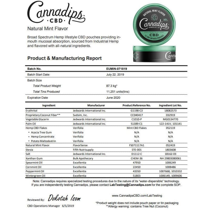 Cannadips 150mg CBD Snus Pouches - Menta Natural