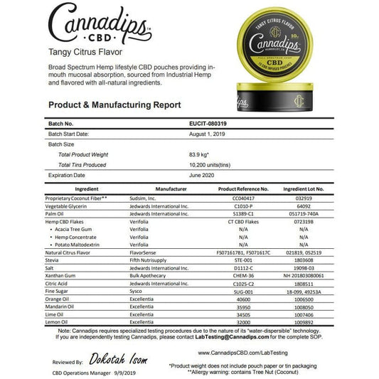Cannadips 150mg CBD Snus Pouches - Tangy Citrus