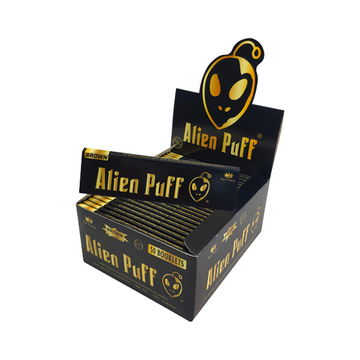 33 Alien Puff Preto e Dourado Super King Size Papel de Seda Marrom Não Branqueado