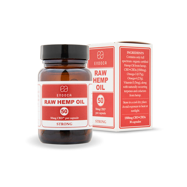 Endoca 1500mg CBD+CBDa Cápsulas Óleo de Cânhamo Cru - 30 Cápsulas