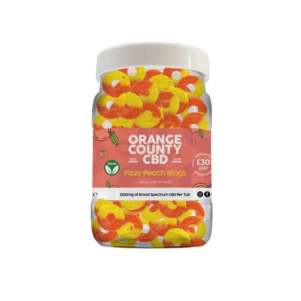 Orange County CBD 1600mg CBD Fizzy Peach Rings - Tubo grande