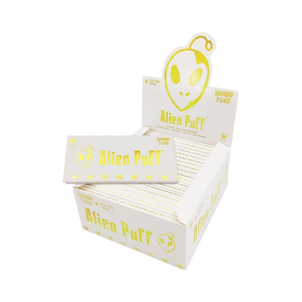 33 Alien Puff Branco e Dourado King Size Papel de Seda Marrom Não Branqueado