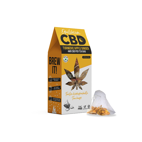 Equilibrium CBD 48mg Full Spectrum Cúrcuma e Chá de Gengibre Caixa com 12 Saquinhos