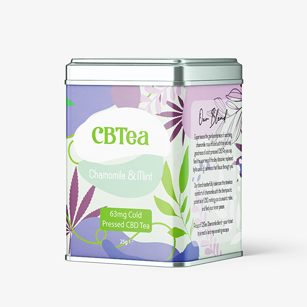 CBTea 63mg CBD prensado a frio de espectro total Camomila e hortelã - 25g