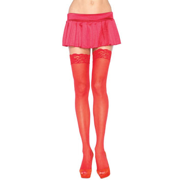 Leg Avenue Sheer Thigh Highs com renda Tops Vermelho Reino Unido 6 a 12