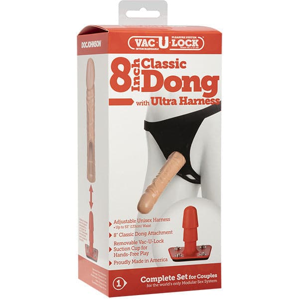 Pene clásico Vac-U-Lock de 8 pulgadas con arnés Ultra