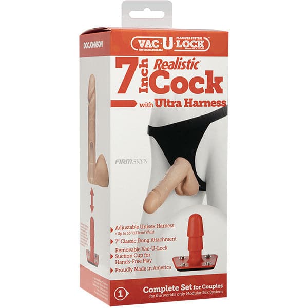 Pene realista Vac-U-Lock de 7 pulgadas con arnés Ultra