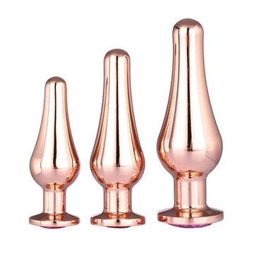 Conjunto de plugue anal brilhante ouro rosa