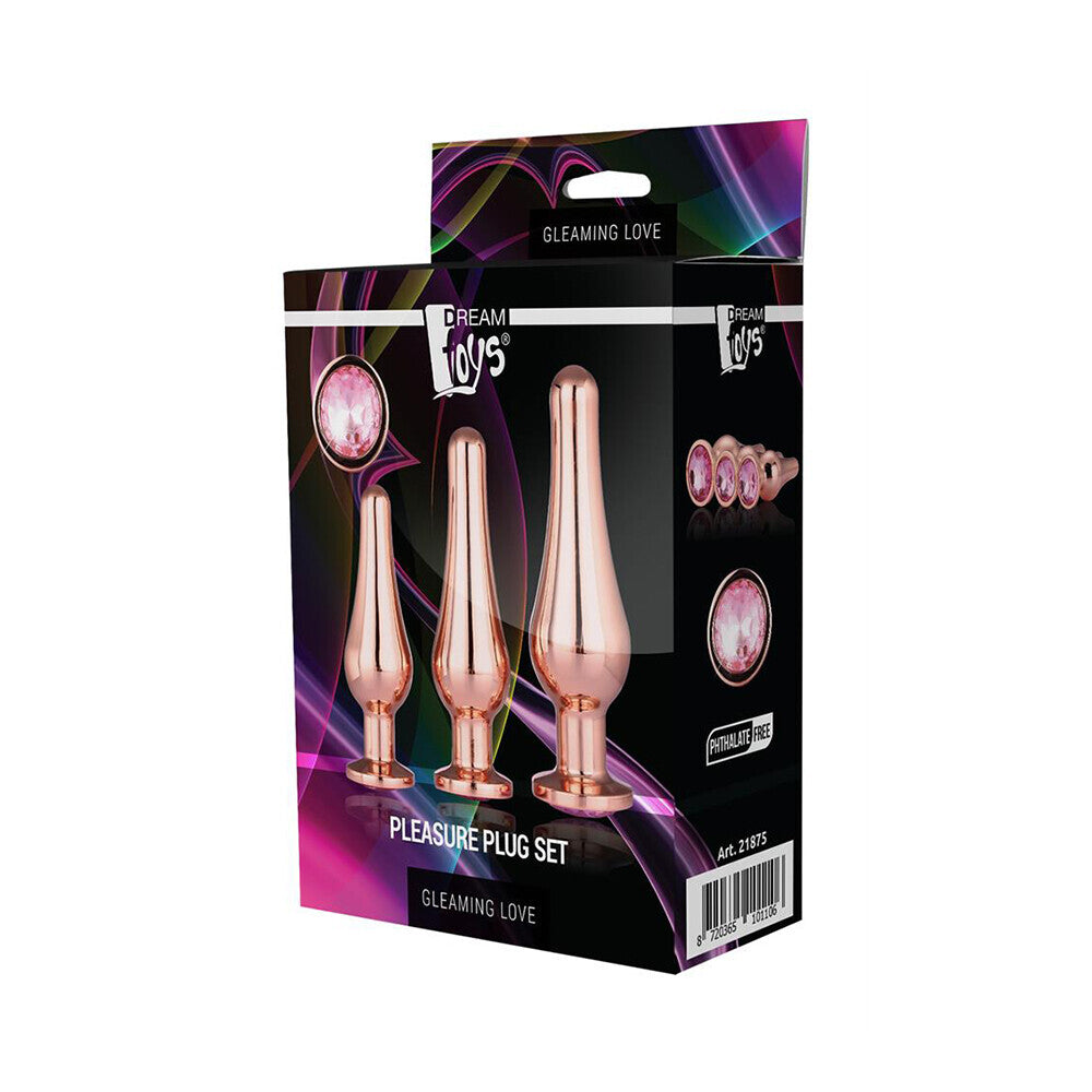 Conjunto de plugue anal brilhante ouro rosa