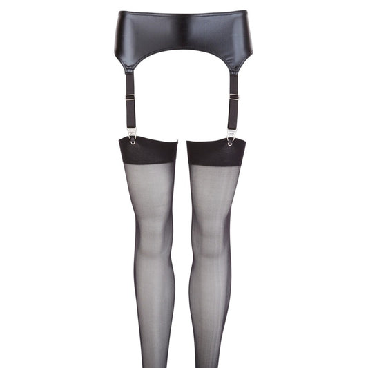 NOXQSE Wet Look Suspender Belt And Stockings Size: Large