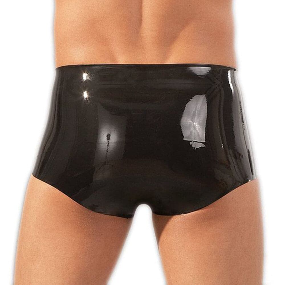 Boxers de látex con funda para el pene, color negro, talla L-XL