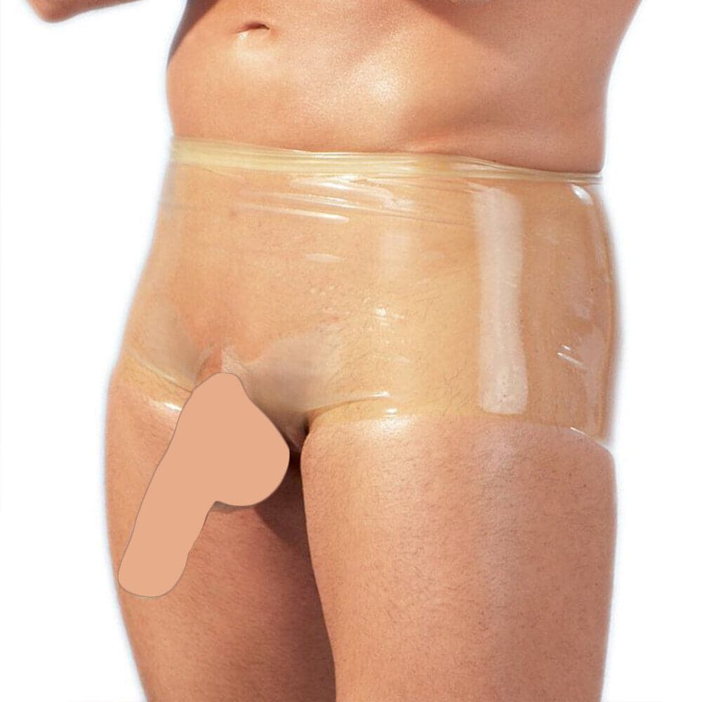 Boxers de látex con funda para el pene transparente Talla: L-XL