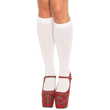 Leg Avenue Nylon Knee Highs Branco Reino Unido 6 a 12