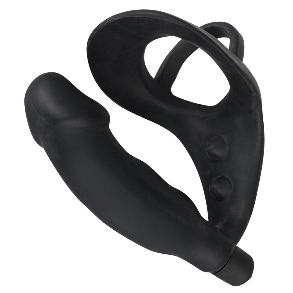 Anillo para el pene y tapón anal vibrador de terciopelo negro