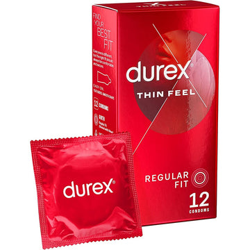 Condones Durex Thin Feel de ajuste regular, paquete de 12