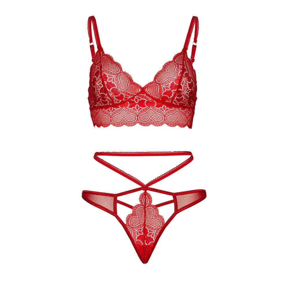 Conjunto de sutiã de renda Leg Avenue Sweetheart vermelho Tamanho: P