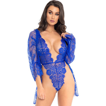 Leg Avenue Floral Lace Teddy e Robe Azul Tamanho: Grande