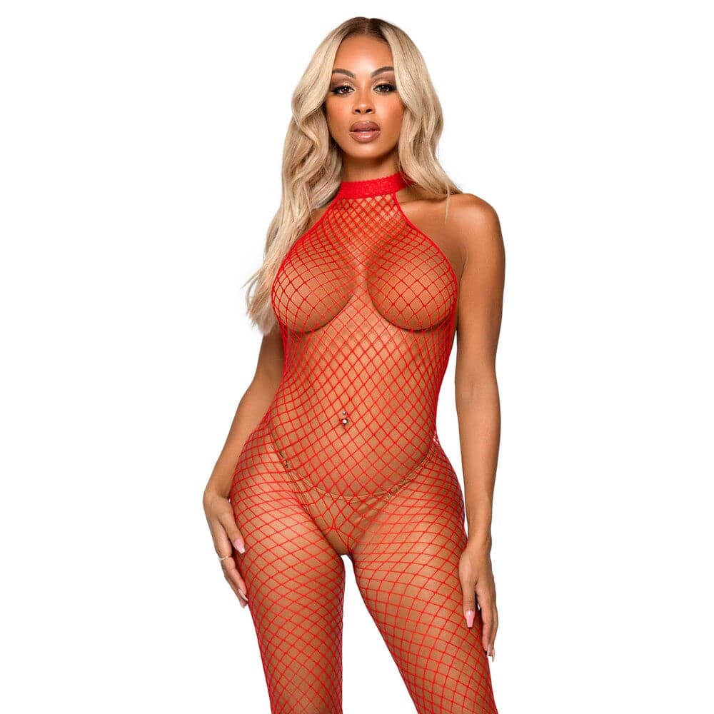 Leg Avenue Racer Neck Bodystocking Vermelho Reino Unido 6 a 12