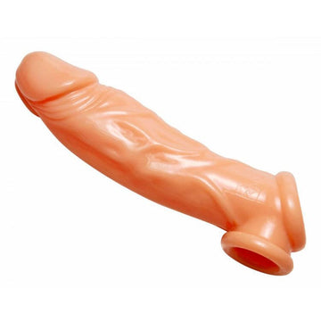 Tamanho importa Realistic Flesh Penis Enhancer e Ball Stretcher 8