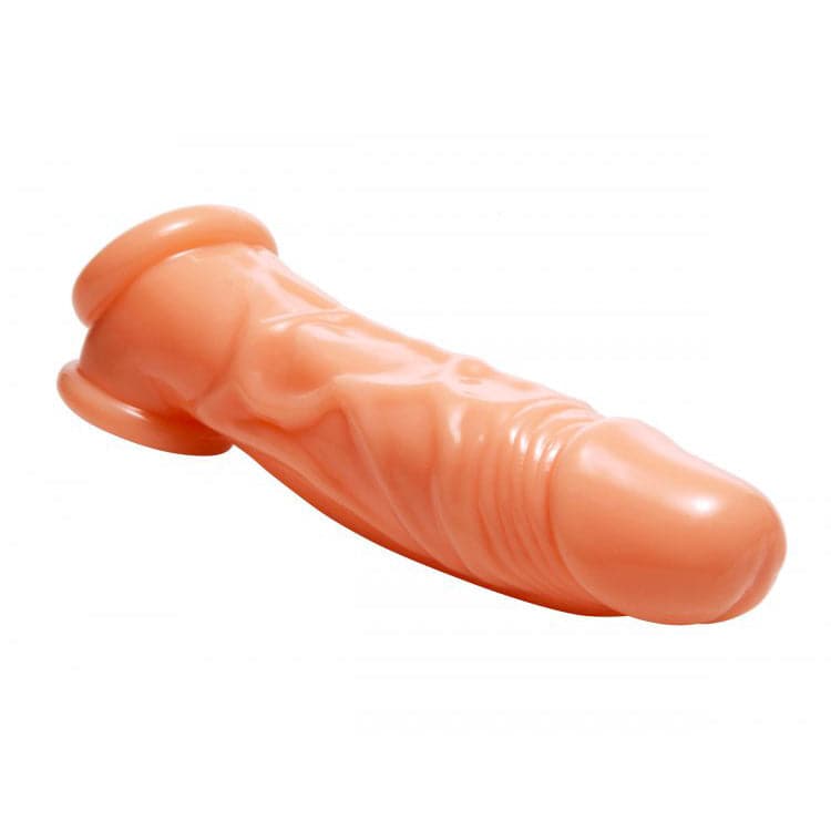 Tamanho importa Realistic Flesh Penis Enhancer e Ball Stretcher 8