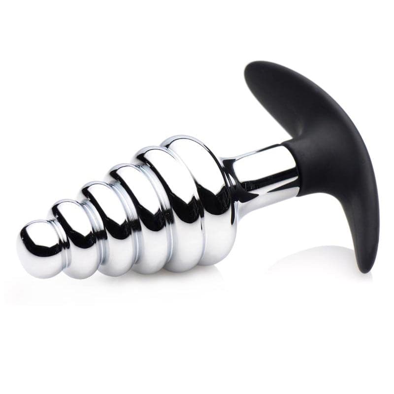 Plugue anal com nervuras de silicone e metal escuro Master Series Hive