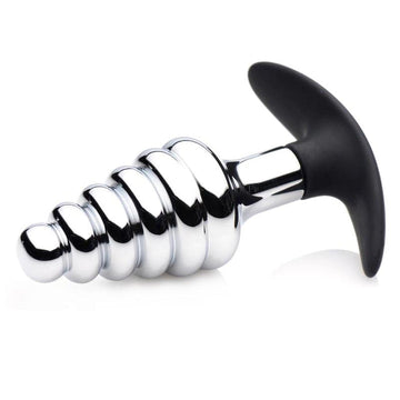 Plugue anal com nervuras de silicone e metal escuro Master Series Hive