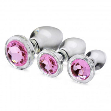 Conjunto de plugue anal de vidro XR Pink Gem