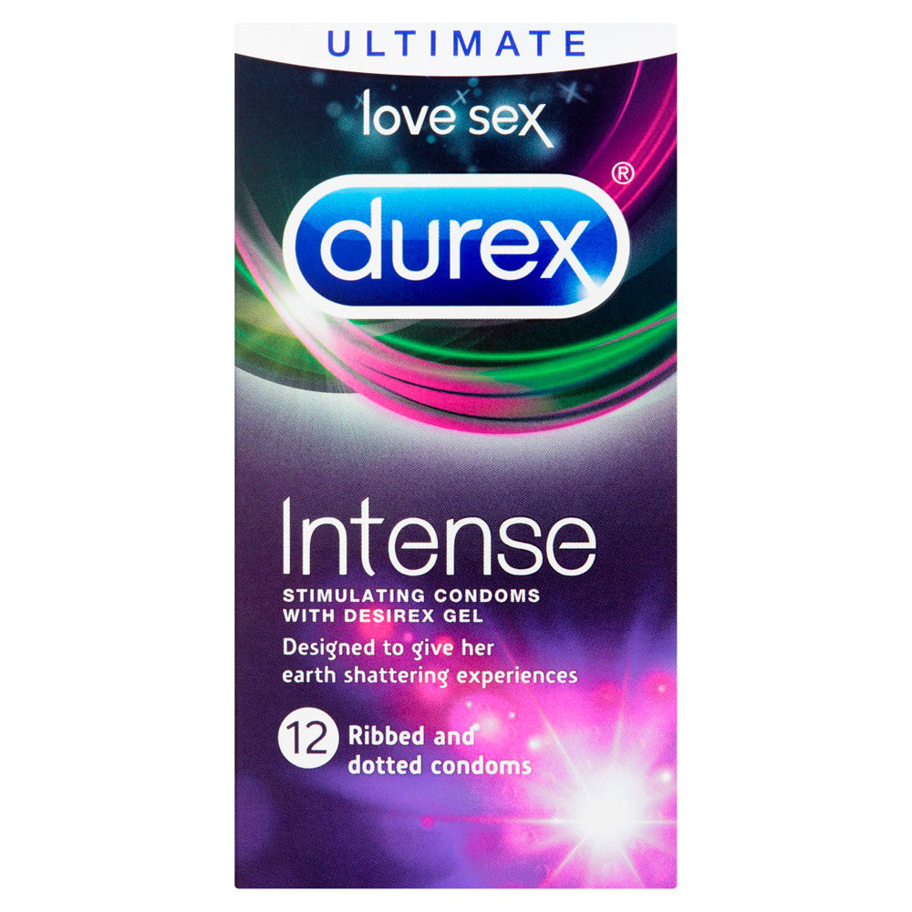 Condones Durex Intense con puntos y estrías, paquete de 12