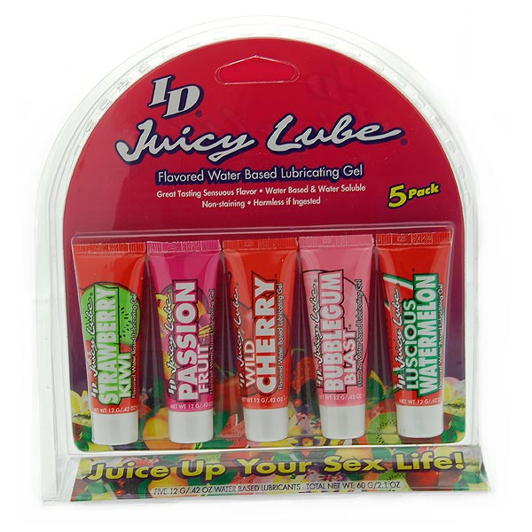 Lubricantes con sabor Juicy Lube en paquete de 5 tubos